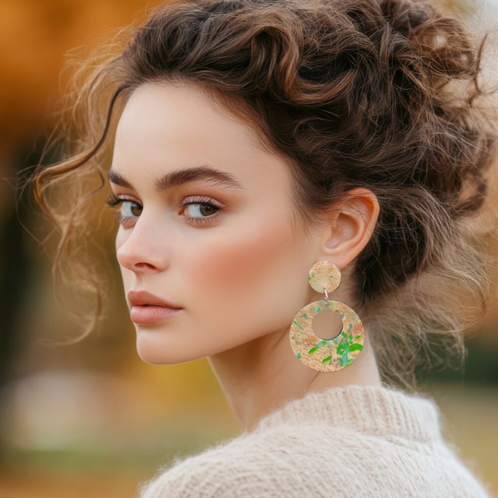 Hand Crafted Green and Brown  Dangle Drop  Paper Earrings
